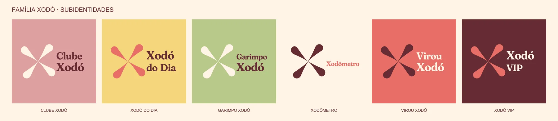Seis variações de identidade para os canais Clube Xodó