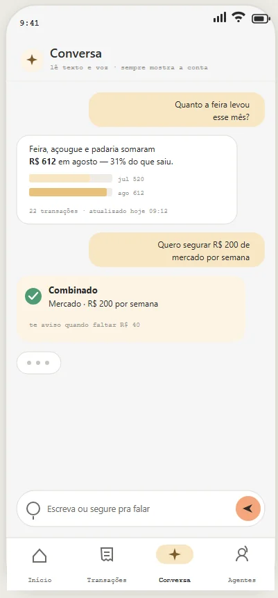 Pergunte ao app: “quanto a feira levou esse mês?”